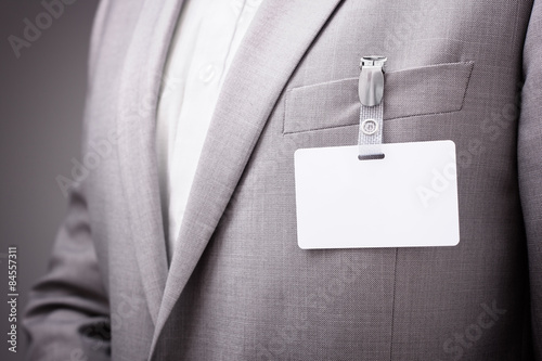 Businessman wearing blank name tag