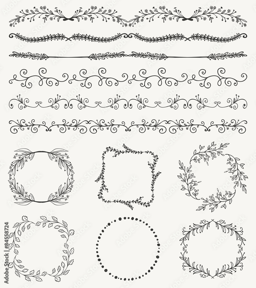 Obraz premium Hand Sketched Seamless Borders, Frames, Dividers, Swirls