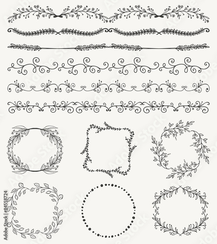 Hand Sketched Seamless Borders, Frames, Dividers, Swirls