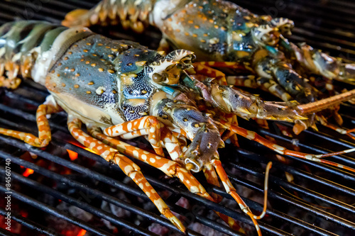 Barbecue Grill cooking seafood.