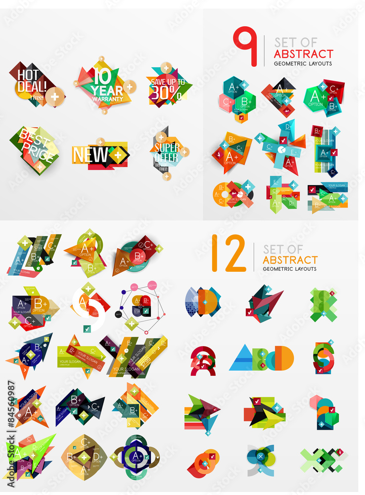 Mega collection of paper graphic banners, labels