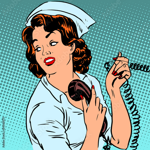 Nurse hospital phone health medical surgery style pop art retro