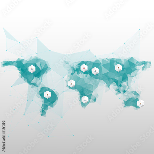 World map background in polygonal style. 