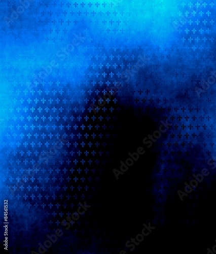 Blue background with floral ornament in grunge style