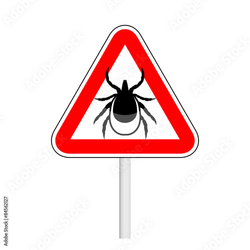 vector image of a tick in a rewarning road sign - ticks stop sig