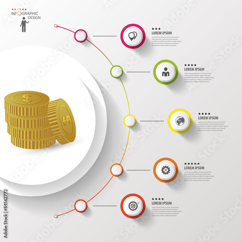 Infographic. Money. Colorful circle with icons. Vector