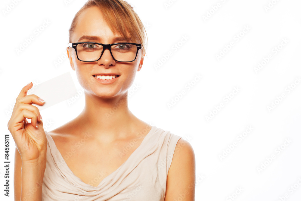 businesswoman holding a blank card businesswoman holding a blank card