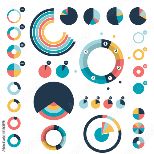 Set of circle, round charts, graphs.