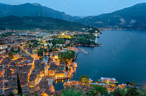 Lake Garda  Town of Riva del Garda  Italy  blue hour 
