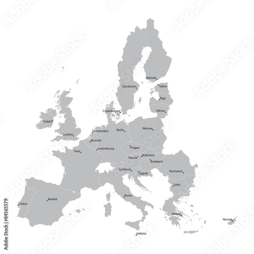 map of European Union countries with indicating capitals