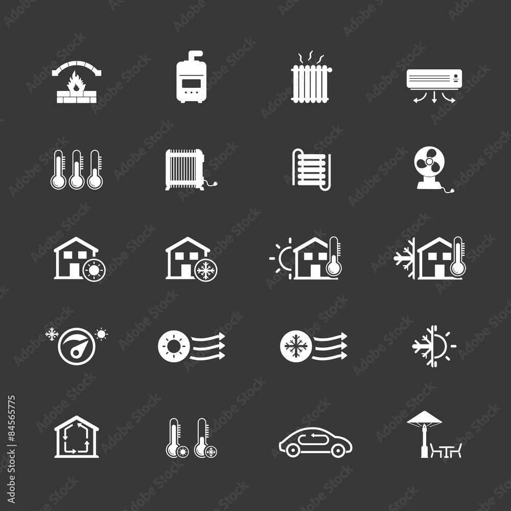 Heating and cooling systems icon set.
Heating and cooling systems icon set.