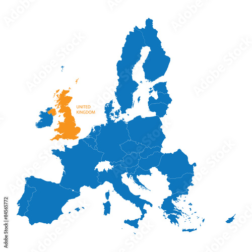 blue map of European Union with indication of United Kingdom
