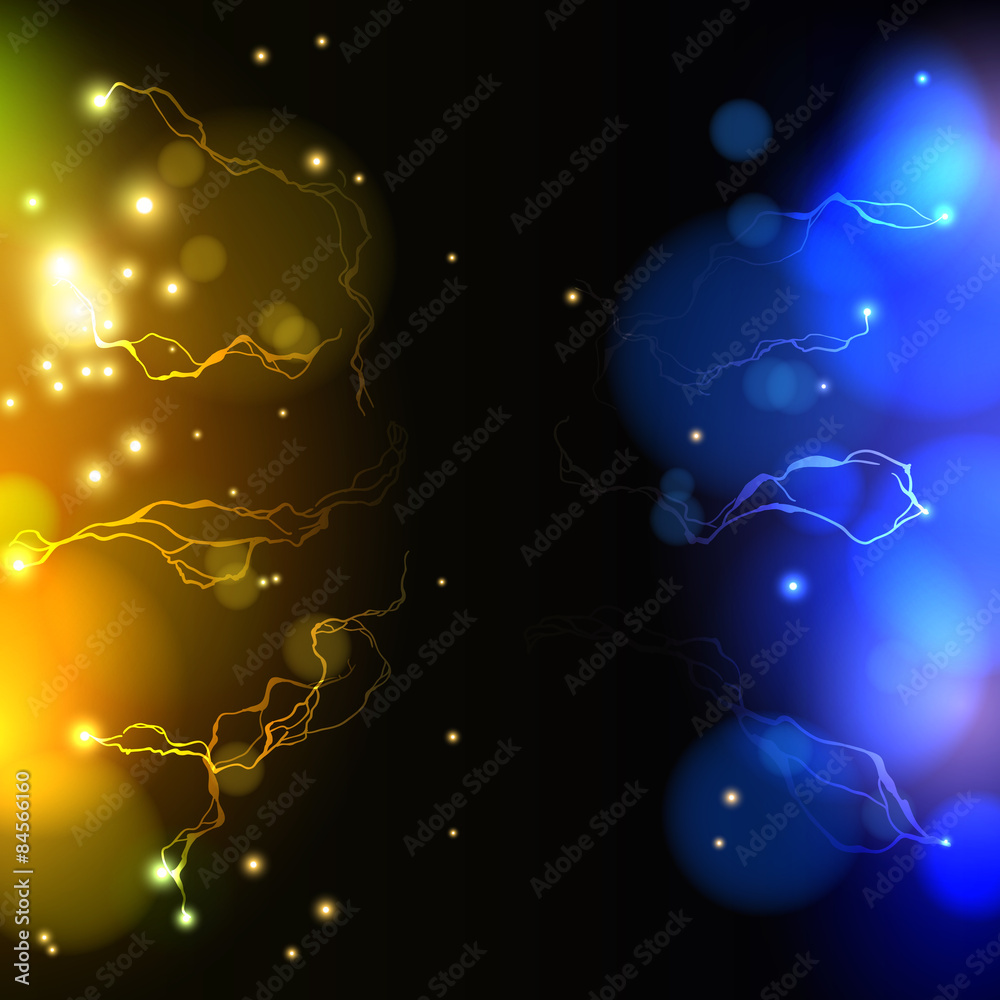 Abstract yellow and blue lightning vector science background Stock