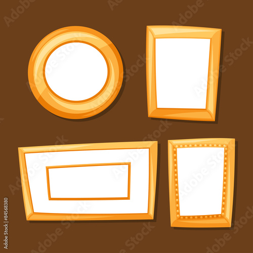 Set of gold various frames on brown background