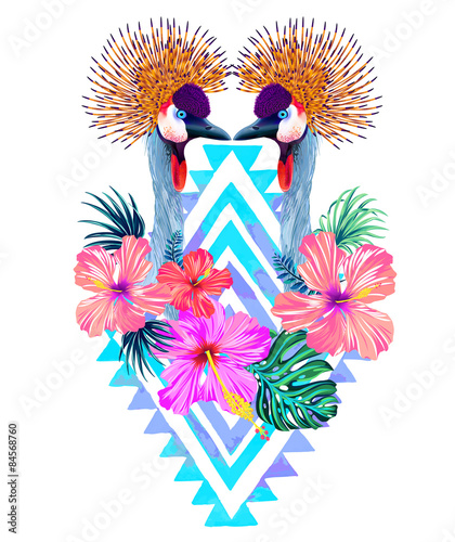crowned crane vector ilustration with symmetrical composition
