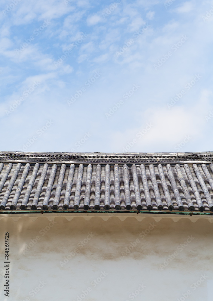 Architecture detail of Japanese temple roof and wall