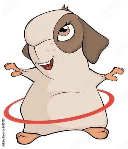 Funny brown guinea pig and a hula hoop cartoon 