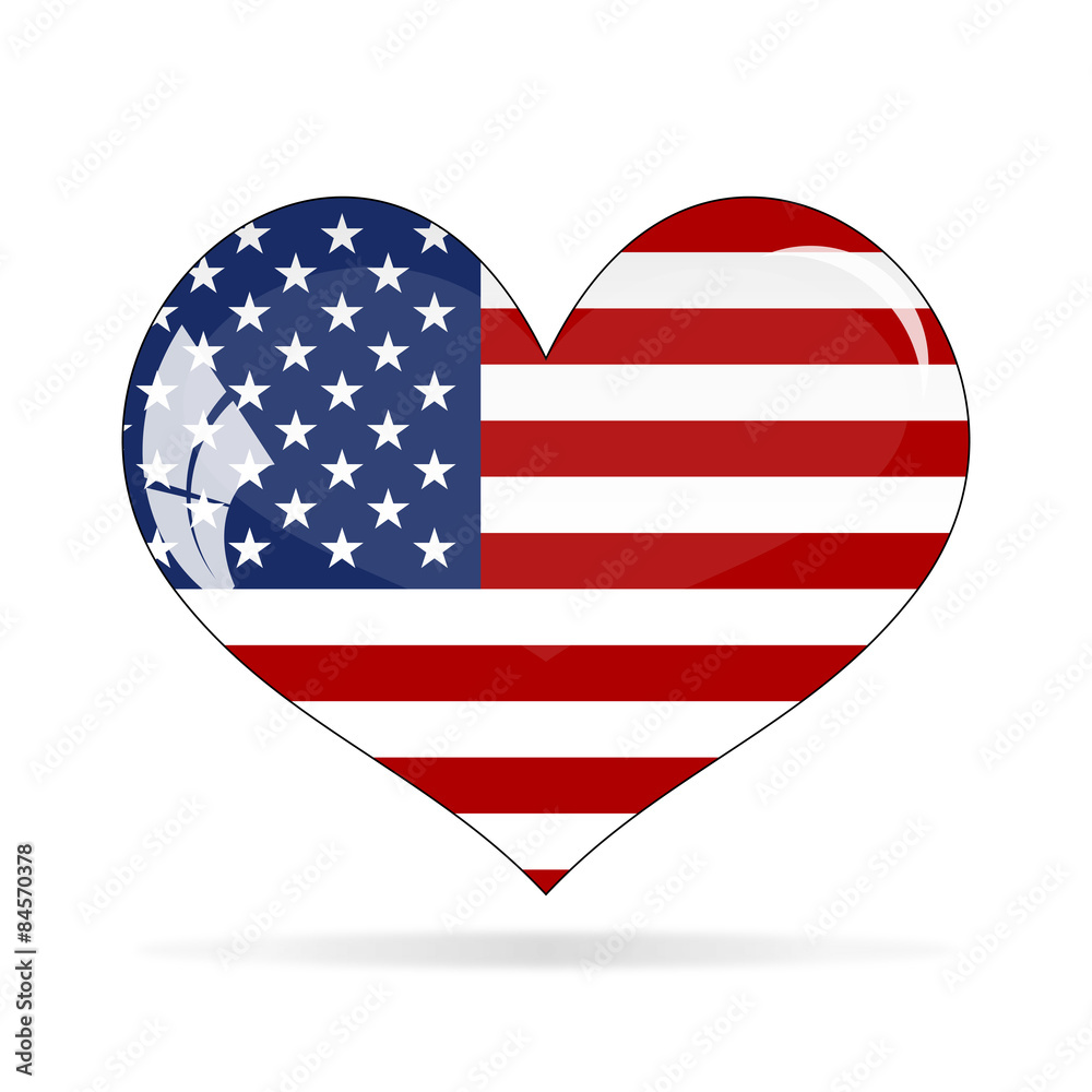 Fototapeta premium American flag in heart over white background