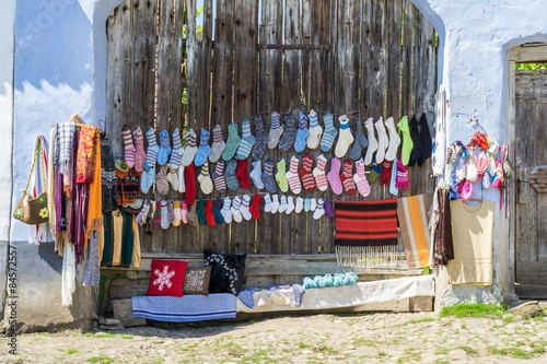 homemade wool socks on display