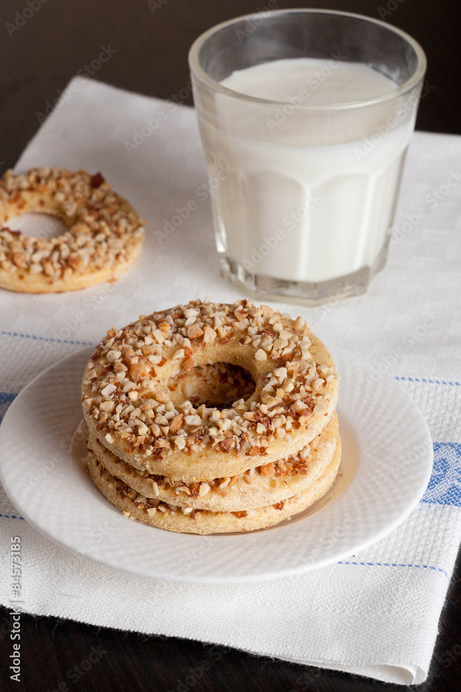 Ring shortbread cookies with nuts on top Ring shortbread cookies with nuts on top