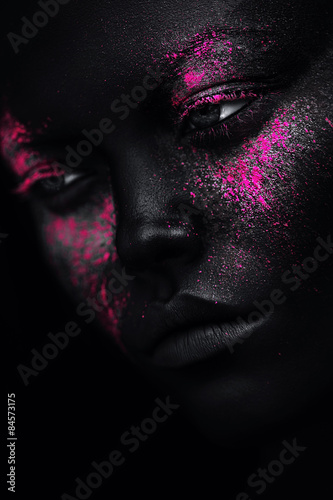 portrait of woman in pink neon powder © alexbutscom