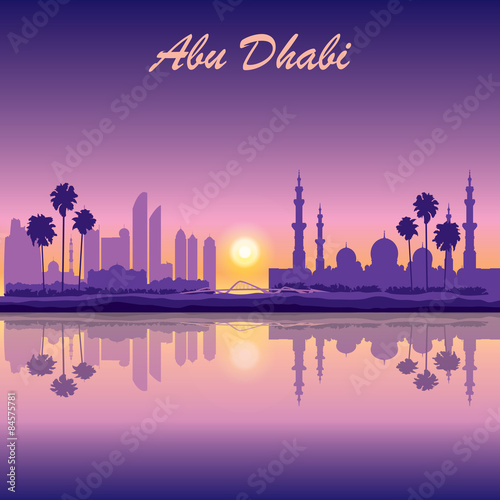 Abu Dhabi skyline silhouette background with a Grand Mosque