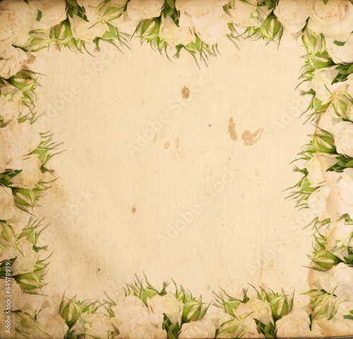 Vintage background with white roses
