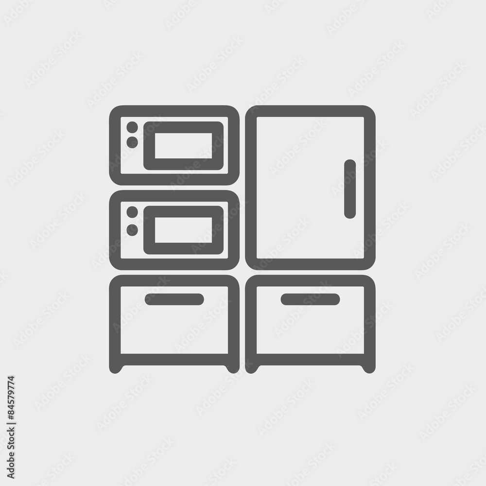 Home Kitchen oven and microwave thin line icon Home Kitchen oven and microwave thin line icon