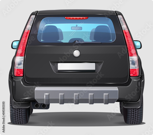 Vector Black Car - Rear view - Visible interior Version