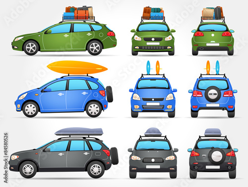 Vector Travel Cars - Side - Front - Back view