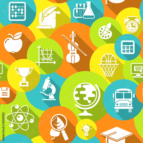School Round Icons Colorful Seamless Pattern