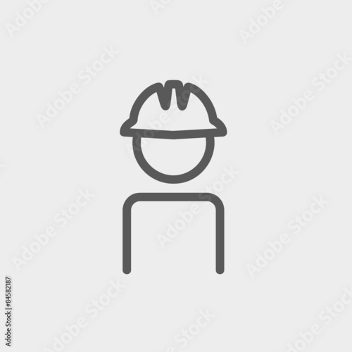 Worker wearing hard hat thin line icon