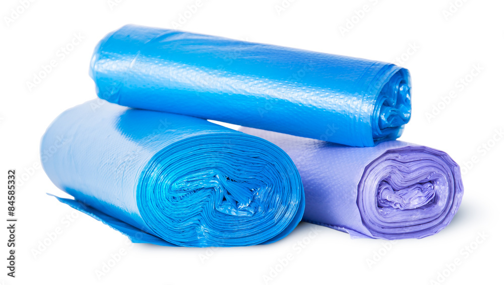 Multicolored rolls of plastic garbage bags Multicolored rolls of plastic garbage bags