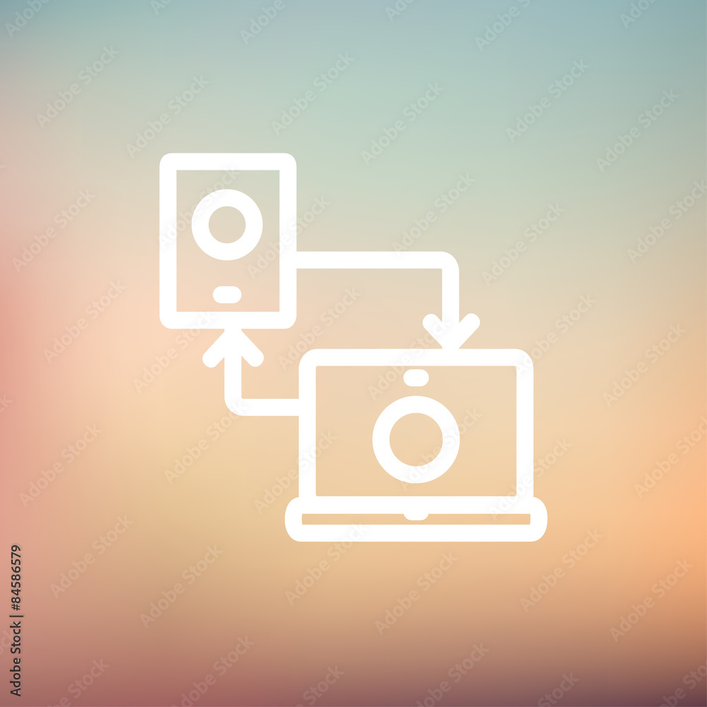 Synchronization smartphone with laptop thin line icon Synchronization smartphone with laptop thin line icon