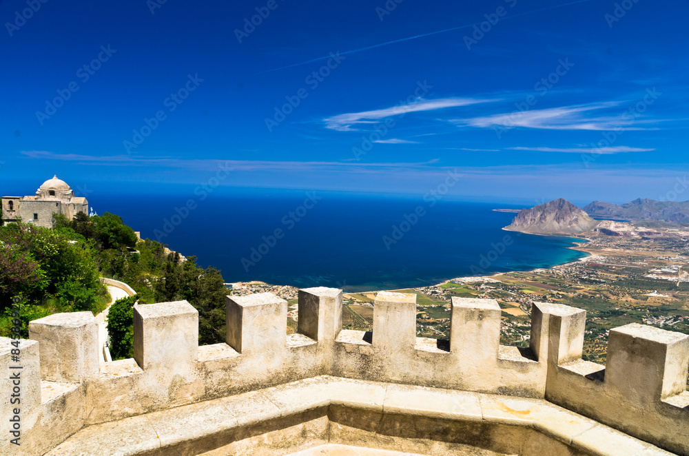 Viewpoint from Venus castle to Monte Cofano, at Erice, Sicily