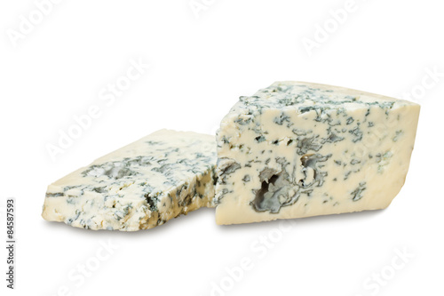 Fotografie piece of blue cheese on white background