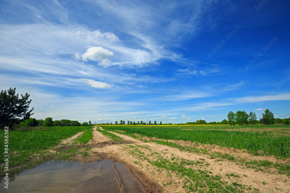 Country road and beautiful blue sky with clouds Country road and beautiful blue sky with clouds