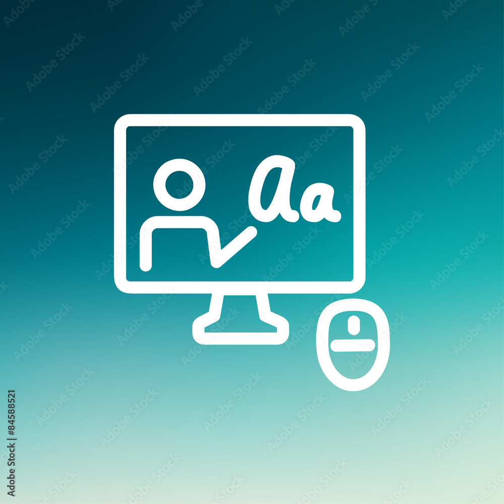 Desktop and mouse in online tutorial thin line icon Desktop and mouse in online tutorial thin line icon