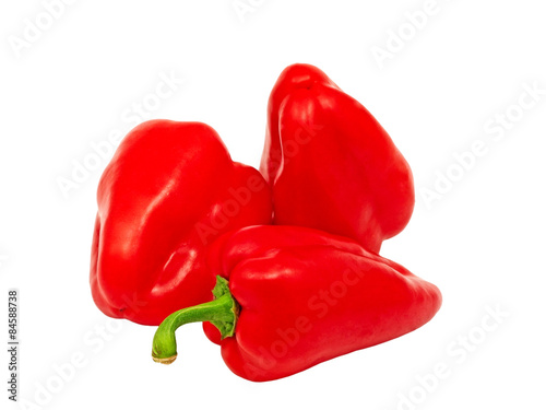 Three sweet red pepper.isolated on white background.