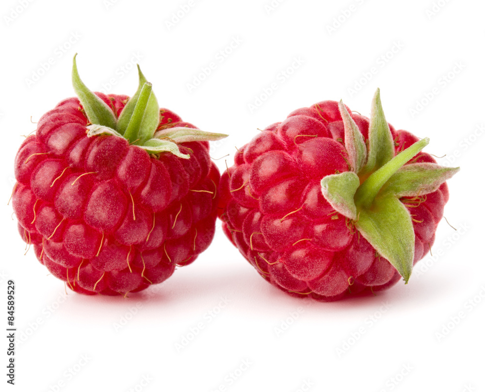 ripe raspberries isolated on white background close up