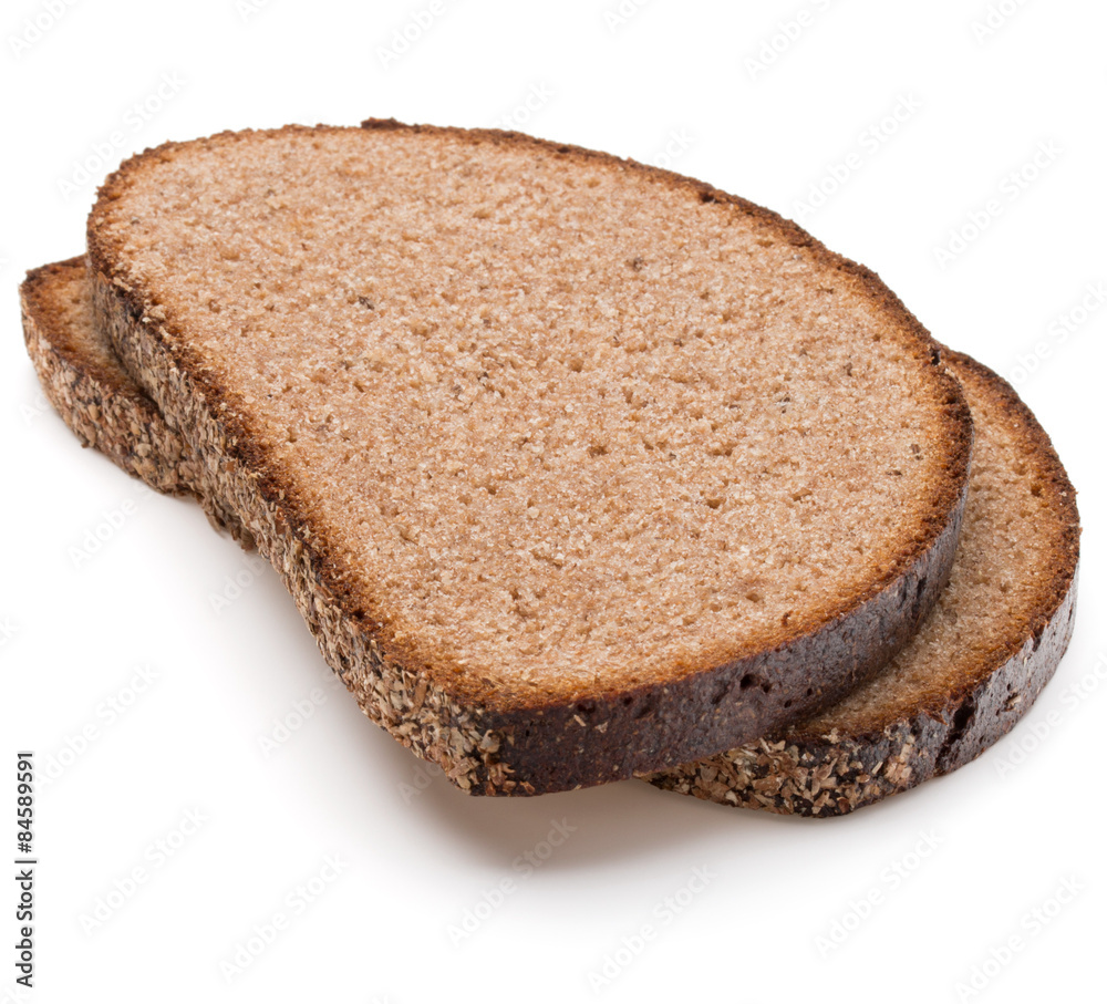Slice of fresh rye bread isolated on white background cutout Slice of fresh rye bread isolated on white background cutout
