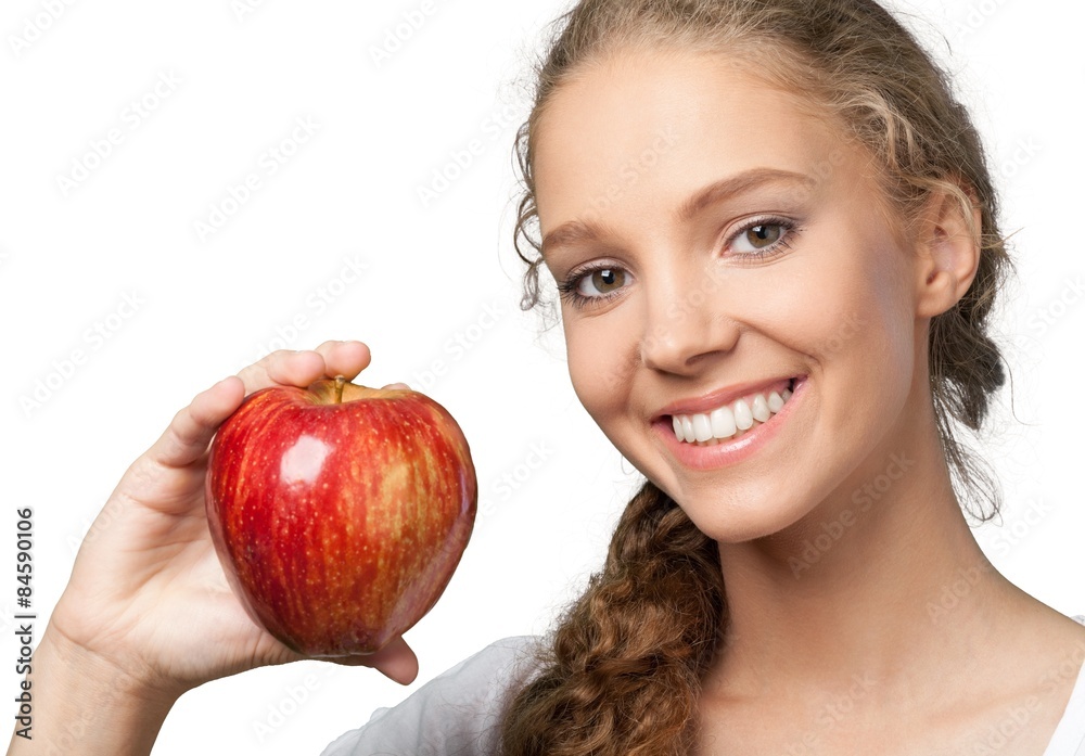Smiling, Apple, Food.