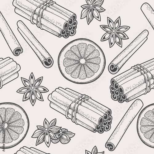 Seamless cinnamon and star anise