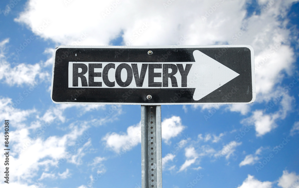 Recovery direction sign with sky background Recovery direction sign with sky background