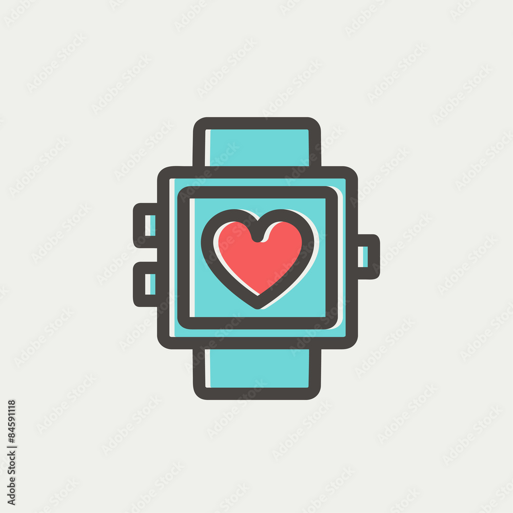 Wristwatch with heart display thin line icon Wristwatch with heart display thin line icon
