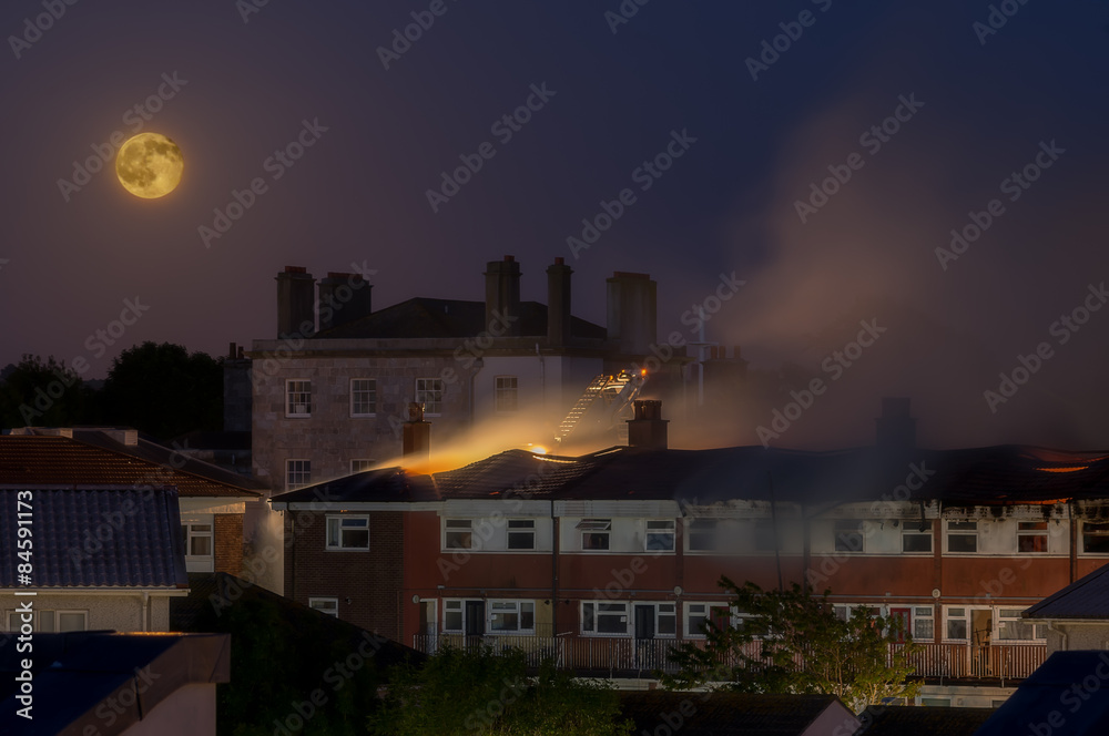Fototapeta premium Fire in residential building and rescue.