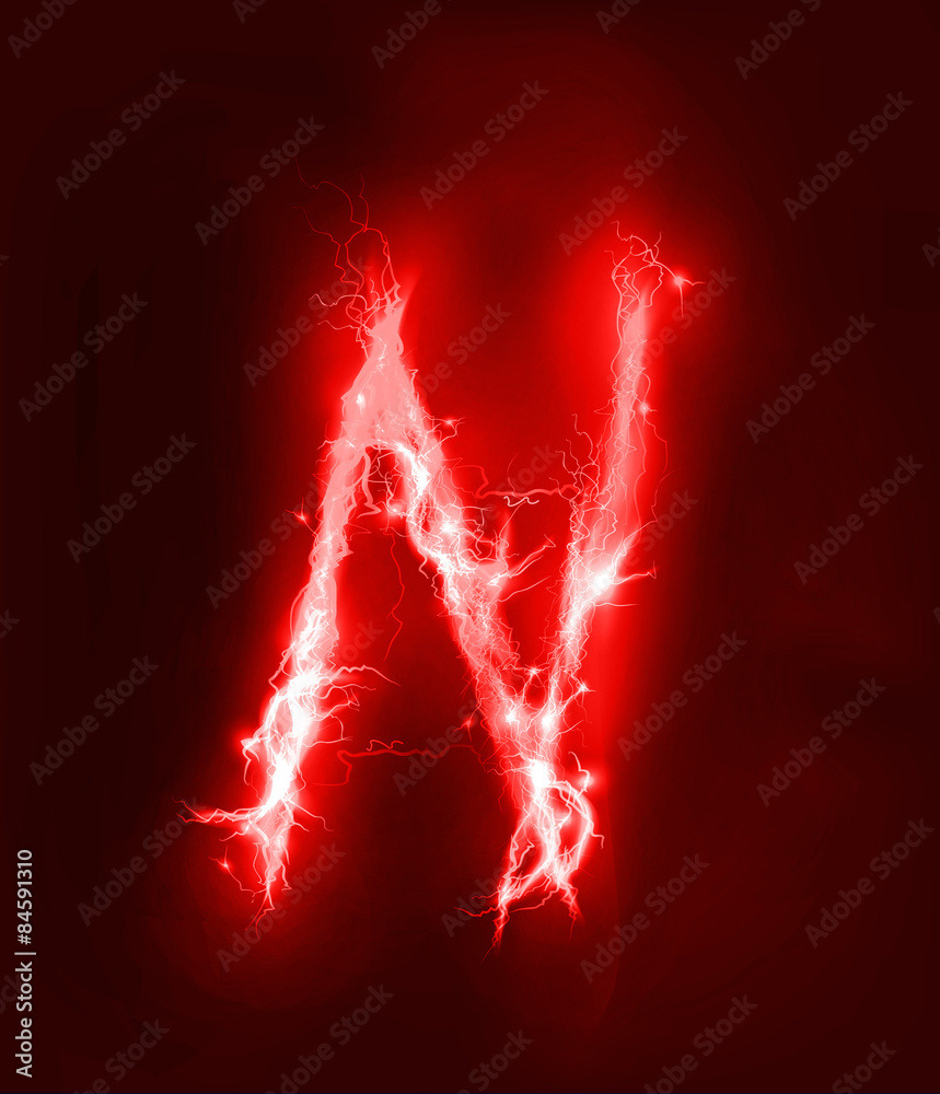 Alphabet made of red electric lighting, thunder storm effect. ABC