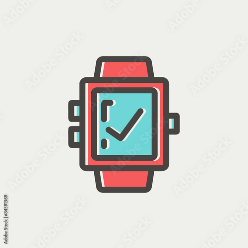 Smartwatch with check sign thin line icon