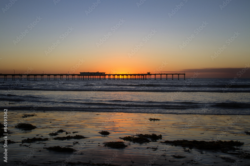 Sunset behind Ocean Beach Pier, San Diego, California