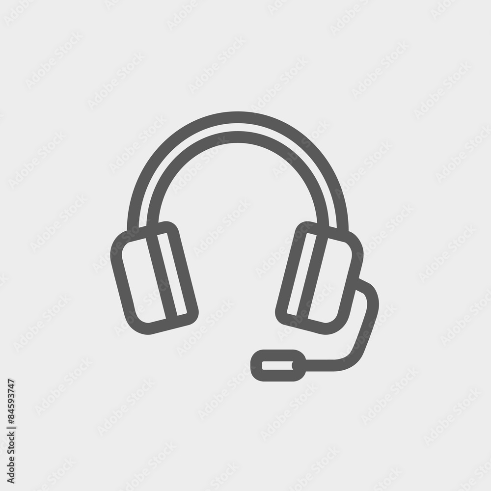 Headphones with microphone thin line icon Headphones with microphone thin line icon